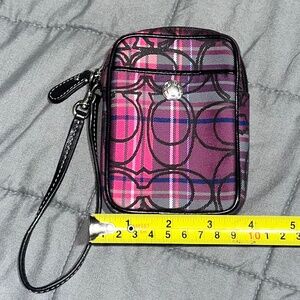 Coach Poppy Tartan Plaid Wristlet